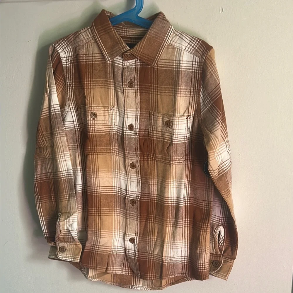 New The Children's Place Boy’s Earth Tones and Brown Flannel Plaid Shirt